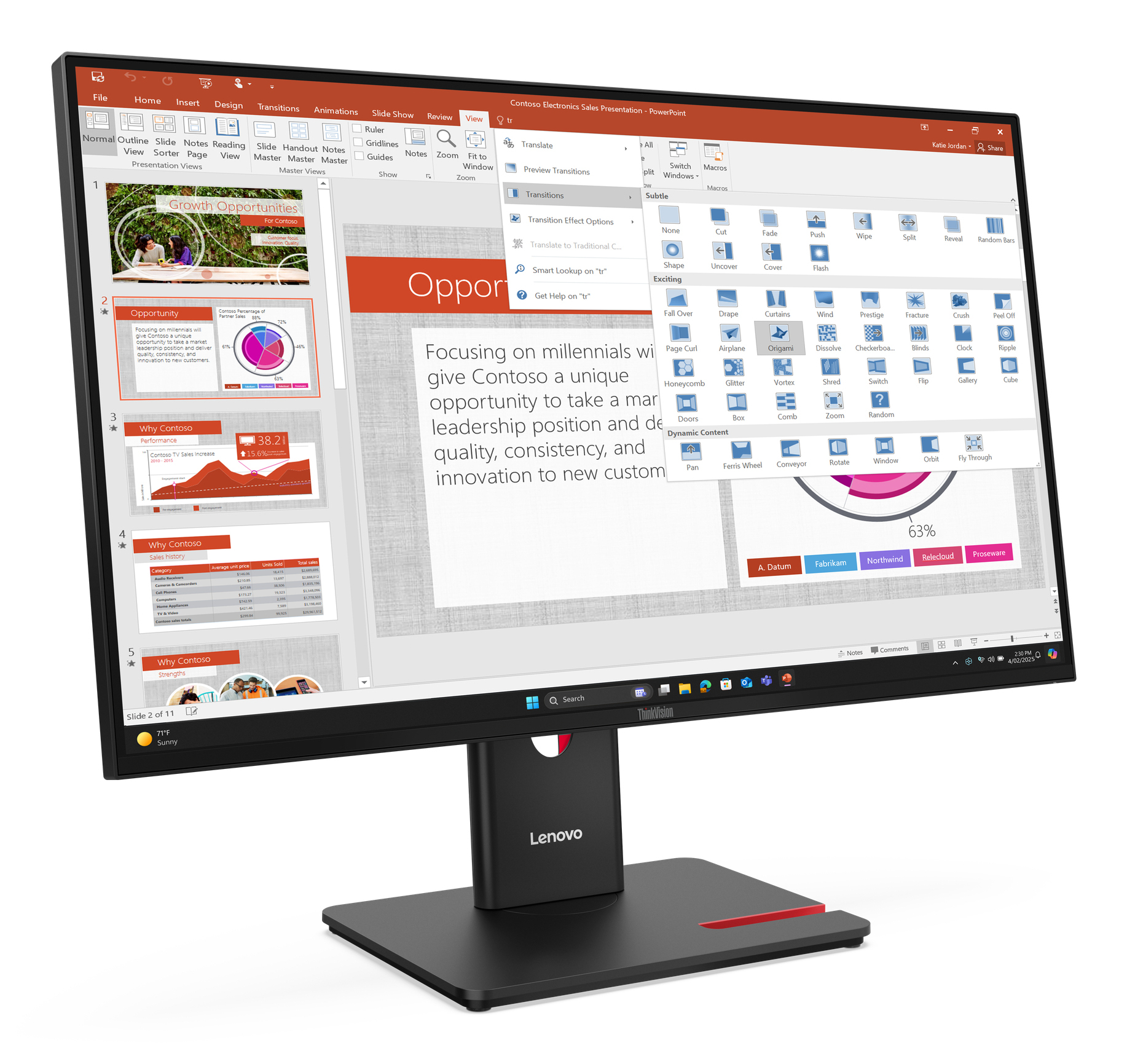 Lenovo ThinkVision T27-40 27" Full HD Monitor, IPS, 1920x1080, USB-Hub, 6ms, VESA, höhenverstellbar, schwarz