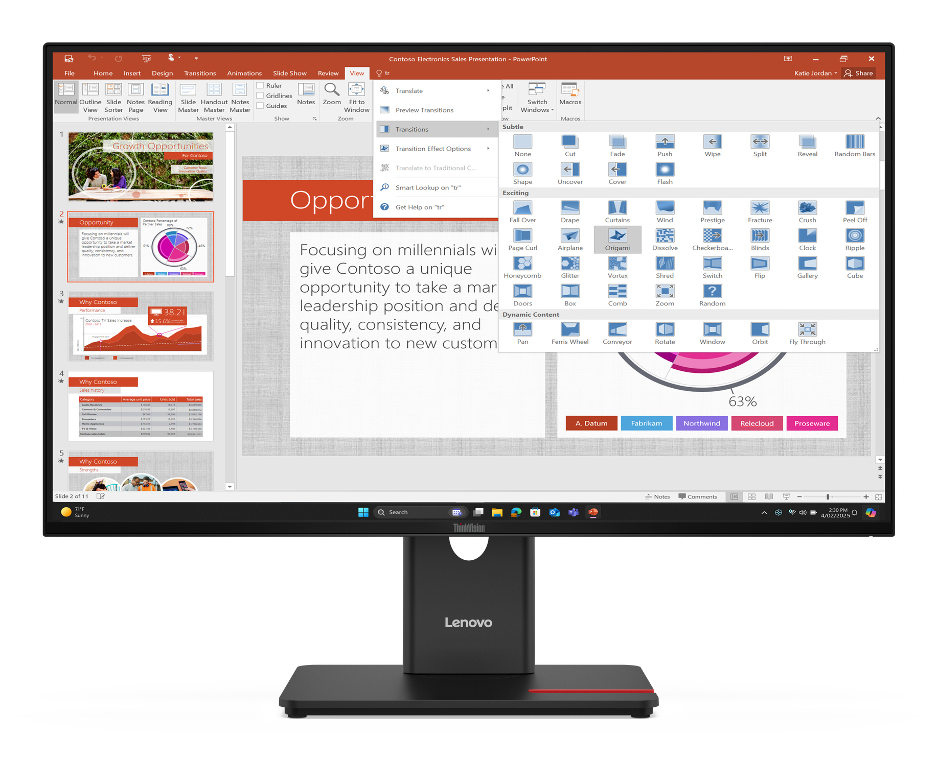 Lenovo ThinkVision T27-40 27" Full HD Monitor, IPS, 1920x1080, USB-Hub, 6ms, VESA, höhenverstellbar, schwarz