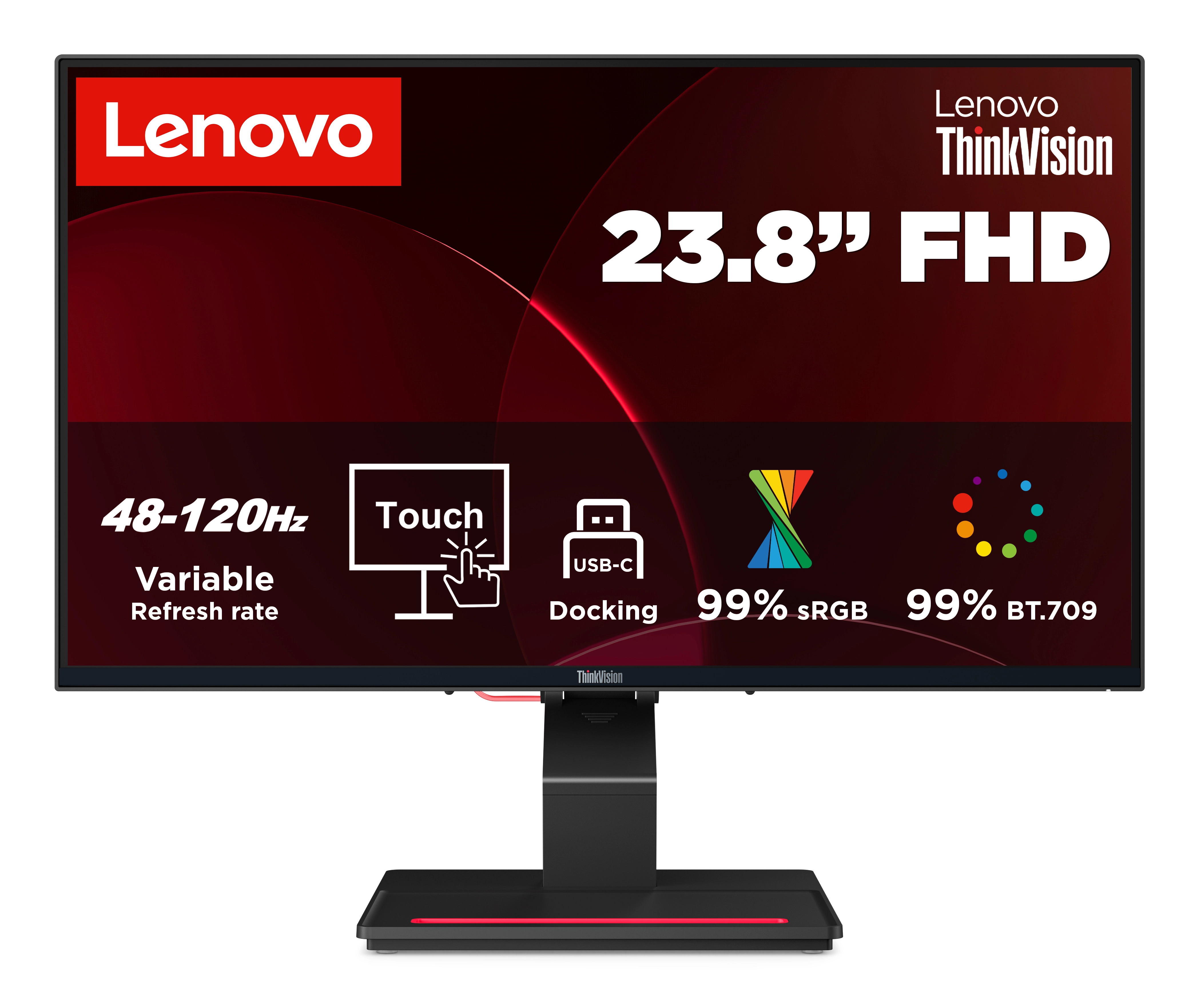 Lenovo ThinkVision T24D-4t - LED-Monitor - 61 cm (24) (23.8 sichtbar) - Touchscreen - 1920 x 1080 Full HD (1080p) @ 120 Hz - IPS - 350 cdm² - 15001 - HDR10 - 4 ms - Raven Black Bild 1