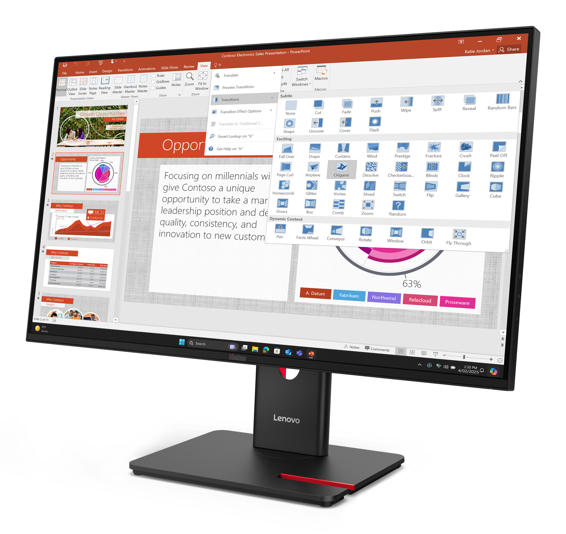 Lenovo ThinkVision T27-40 27" Full HD Monitor, IPS, 1920x1080, USB-Hub, 6ms, VESA, höhenverstellbar, schwarz