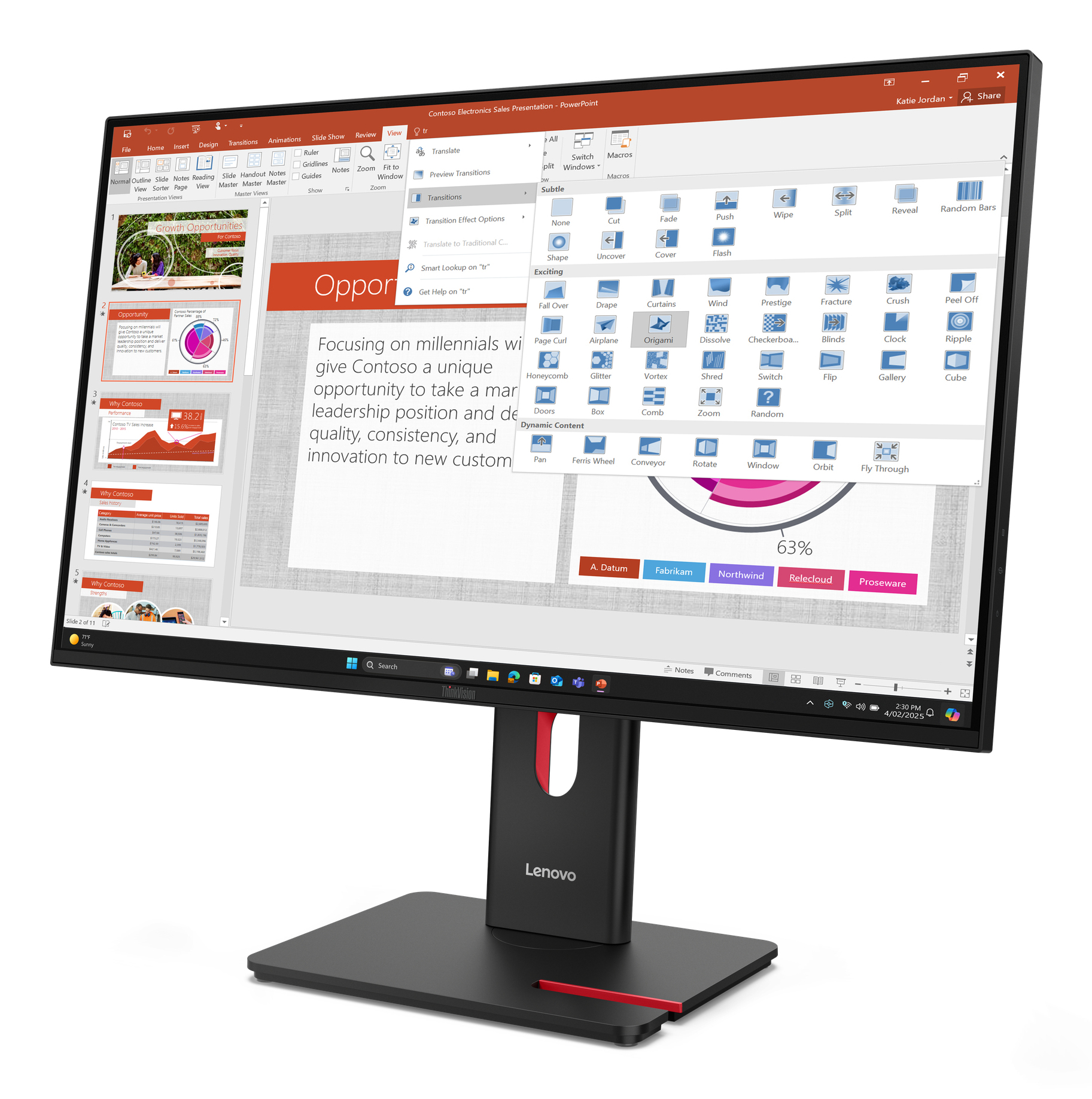 Lenovo ThinkVision T27-40 27" Full HD Monitor, IPS, 1920x1080, USB-Hub, 6ms, VESA, höhenverstellbar, schwarz