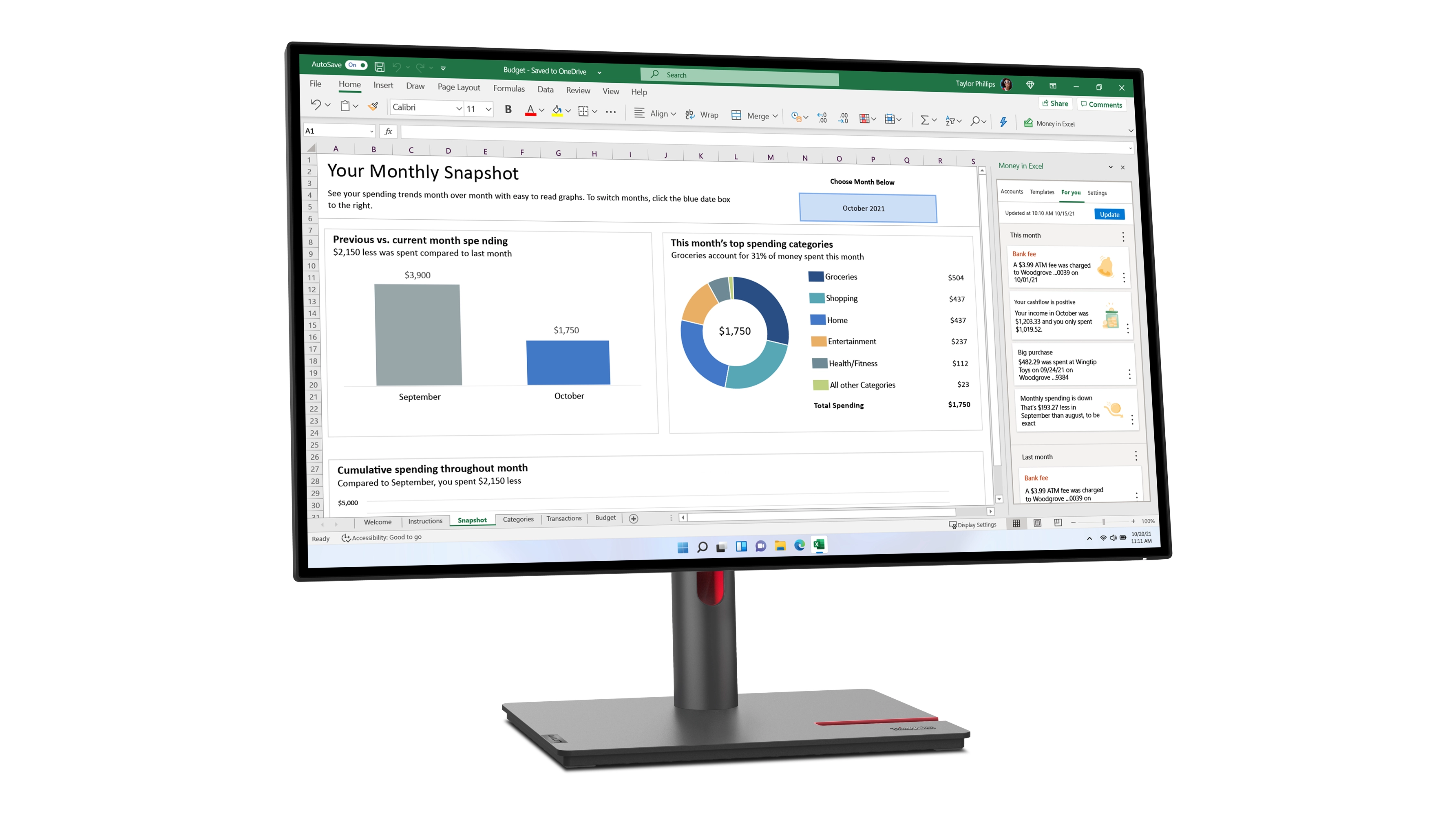 Lenovo ThinkVision P27h-30 27 Quad HD LCD Monitor, 2560x1440, USB-Hub, VESA, höhenverstellbar, schwarz Bild 2
